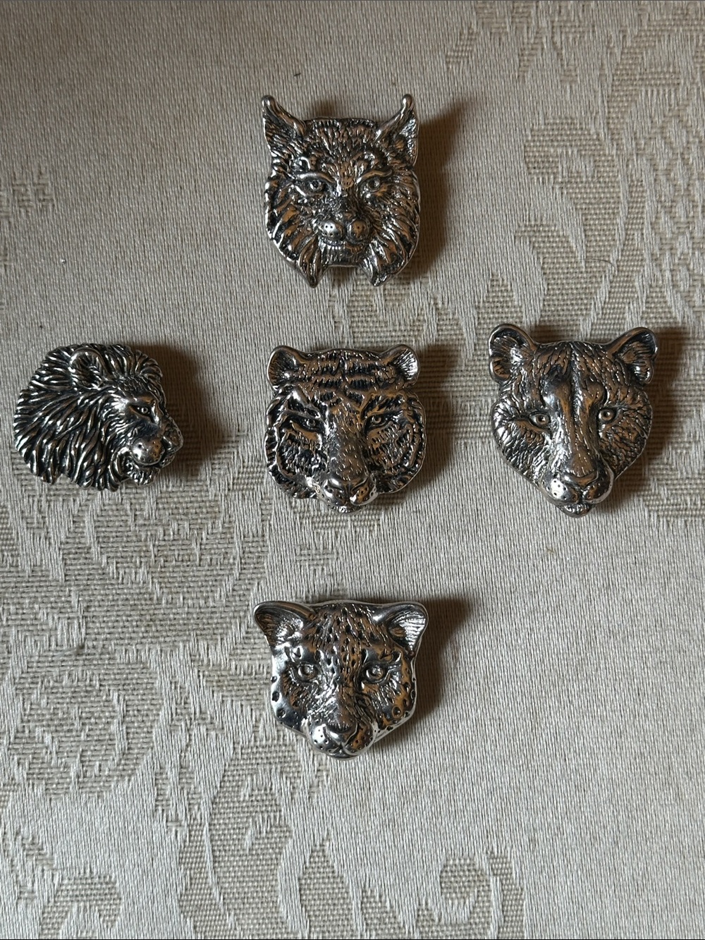 Vintage pewter National Wildlife Federation cat button cover set 1980s